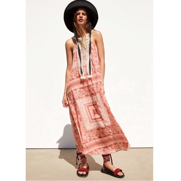 *NWOT* Zara BoHo Floral Print Crochet Detail Midi Dress - Picture 2 of 15